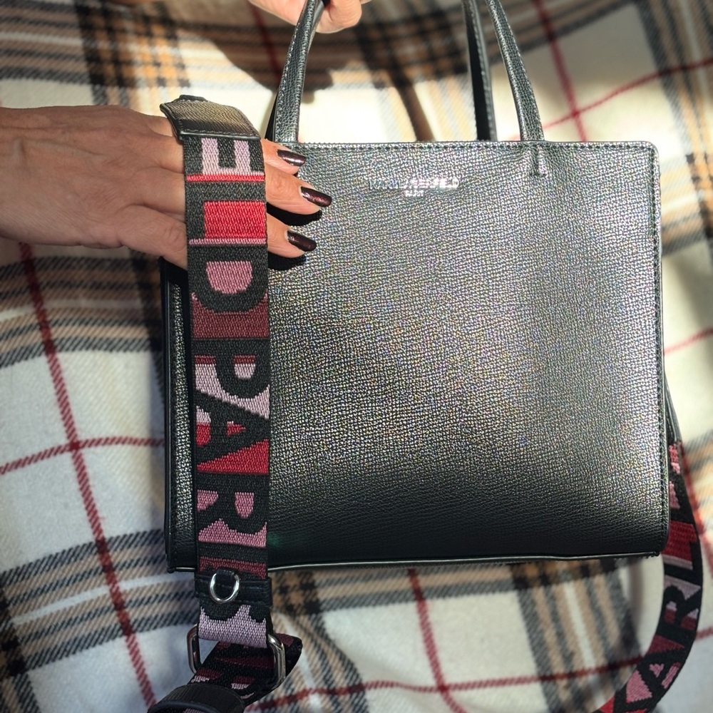 Karl Lagerfeld Black Textured Satchel